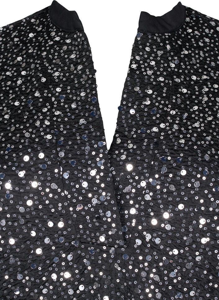 Sequin dress with a V-neck and 3/4 sleeves, Black w. Sequins, Packshot image number 2