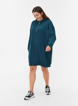 Sweat dress with hood and zipper, Reflecting Pond, Model image number 2