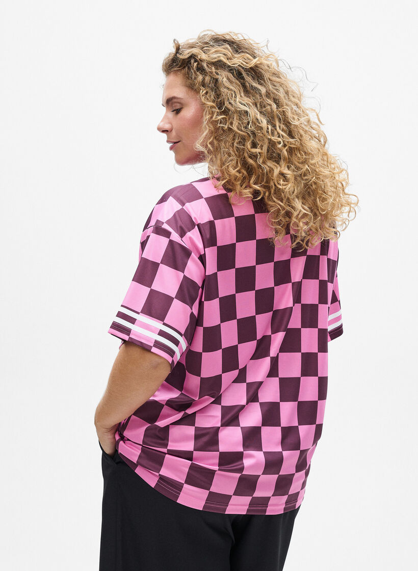 Sporty T-shirt with checks and text print, Red, Model image number 2