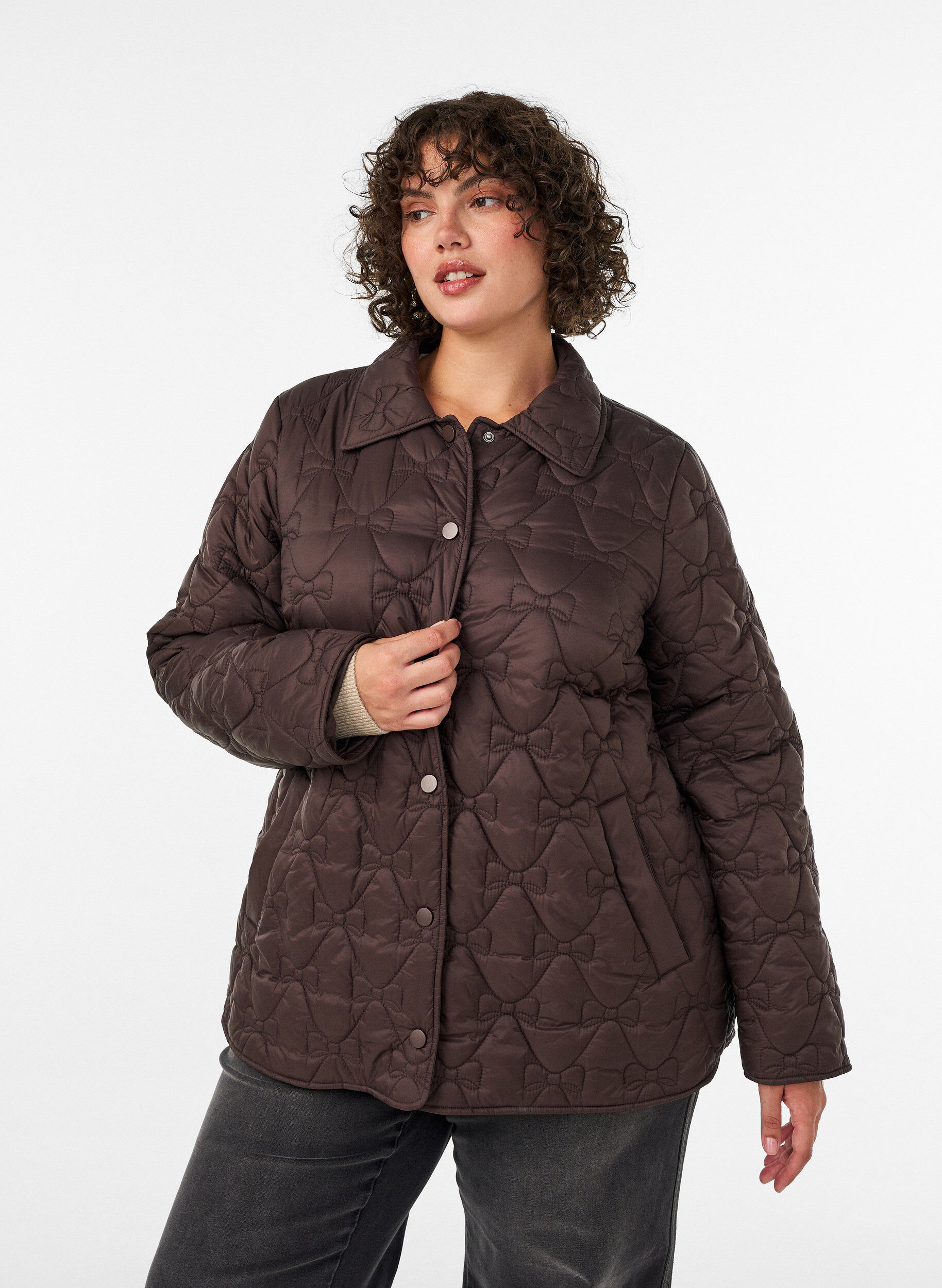 ZizzifashionLightly padded jacket with decorative quilting, Brown, Model image number 0