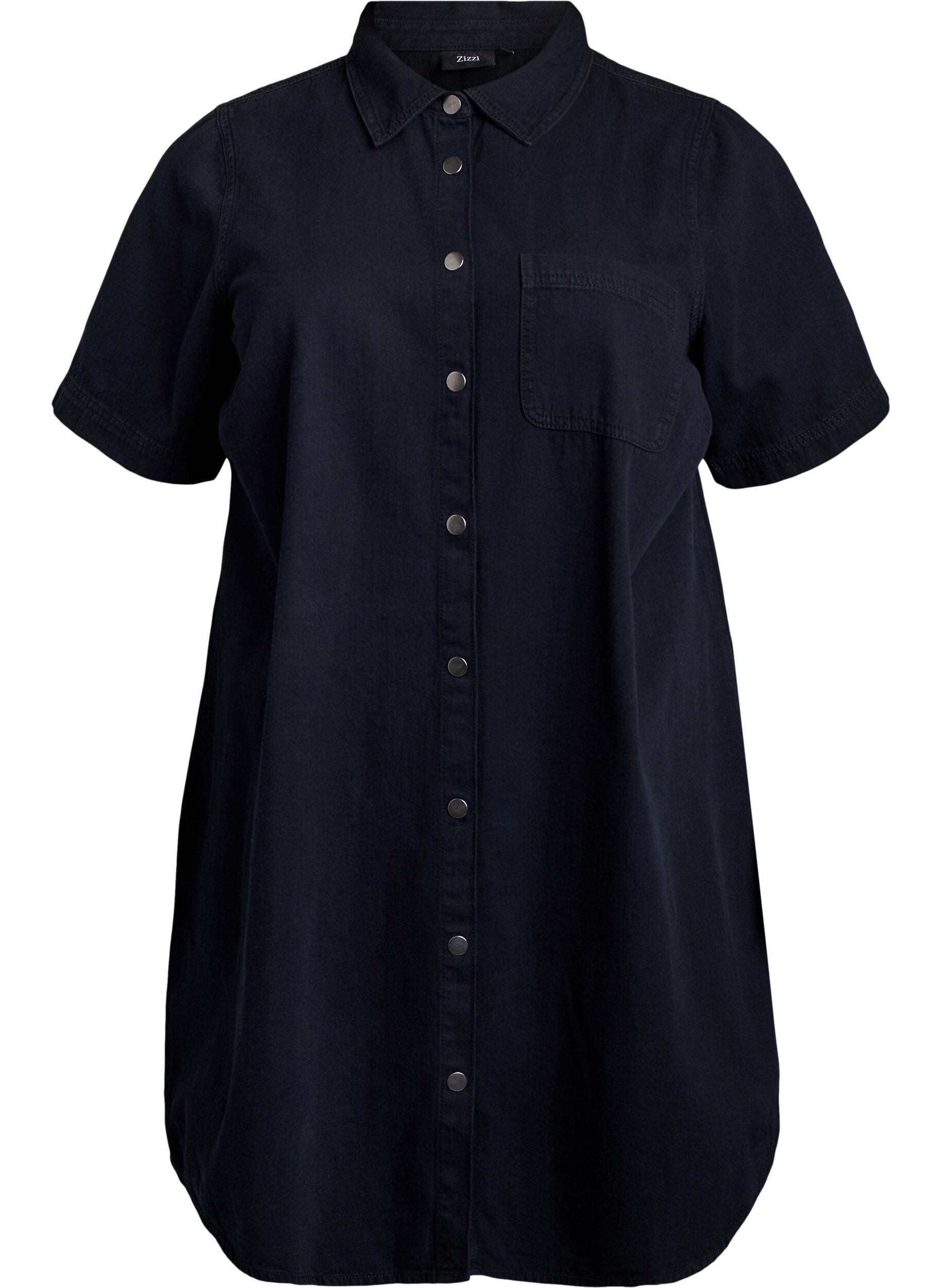 Zizzifashion Denim shirt dress with short sleeves, Black, Packshot image number 0