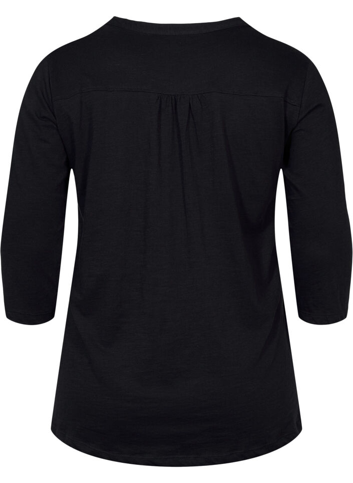 Cotton top with 3/4 sleeves, Black, Packshot image number 1
