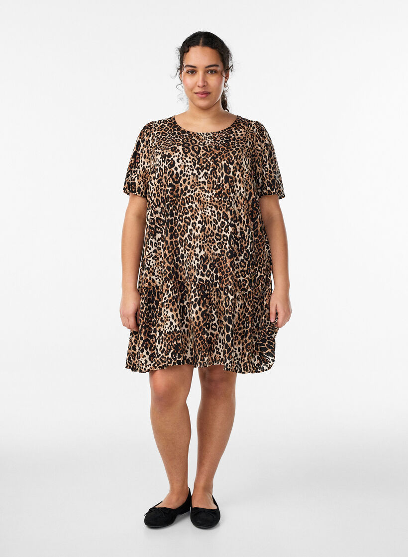 Viscose dress with cutline, Brown, Model image number 1