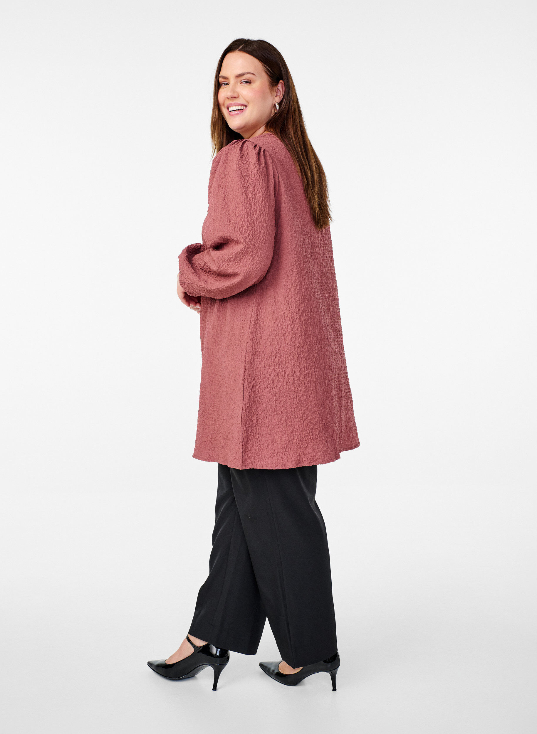 Zizzifashion FLASH - Long-sleeved tunic with a round neck, Brown, Model image number 2