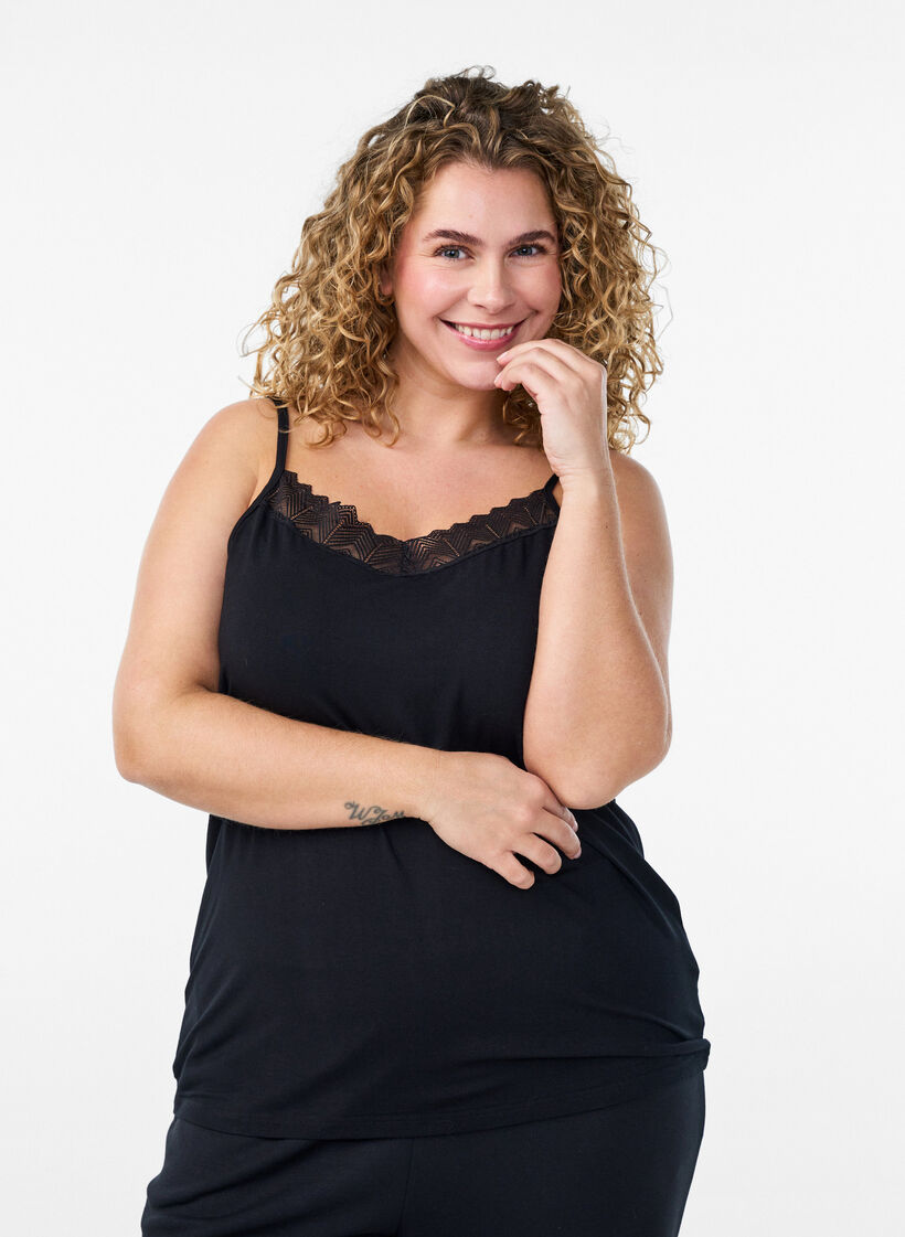 Top with lace detail and spaghetti straps, 0199, Model image number 0