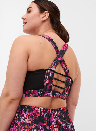 Printed sports top with cross back, Multi Pink, Model image number 1