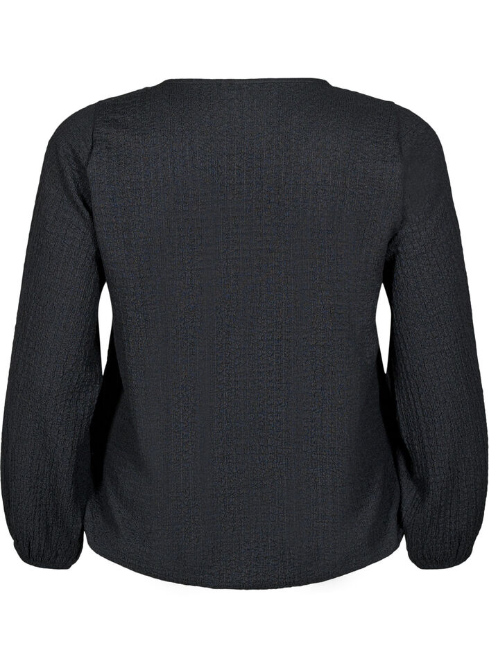 FLASH - Blouse with texture and long sleeves, Black, Packshot image number 1