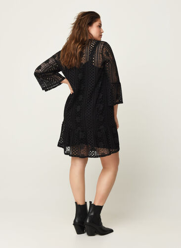 Short lace dress with buttons, Black, Model image number 1