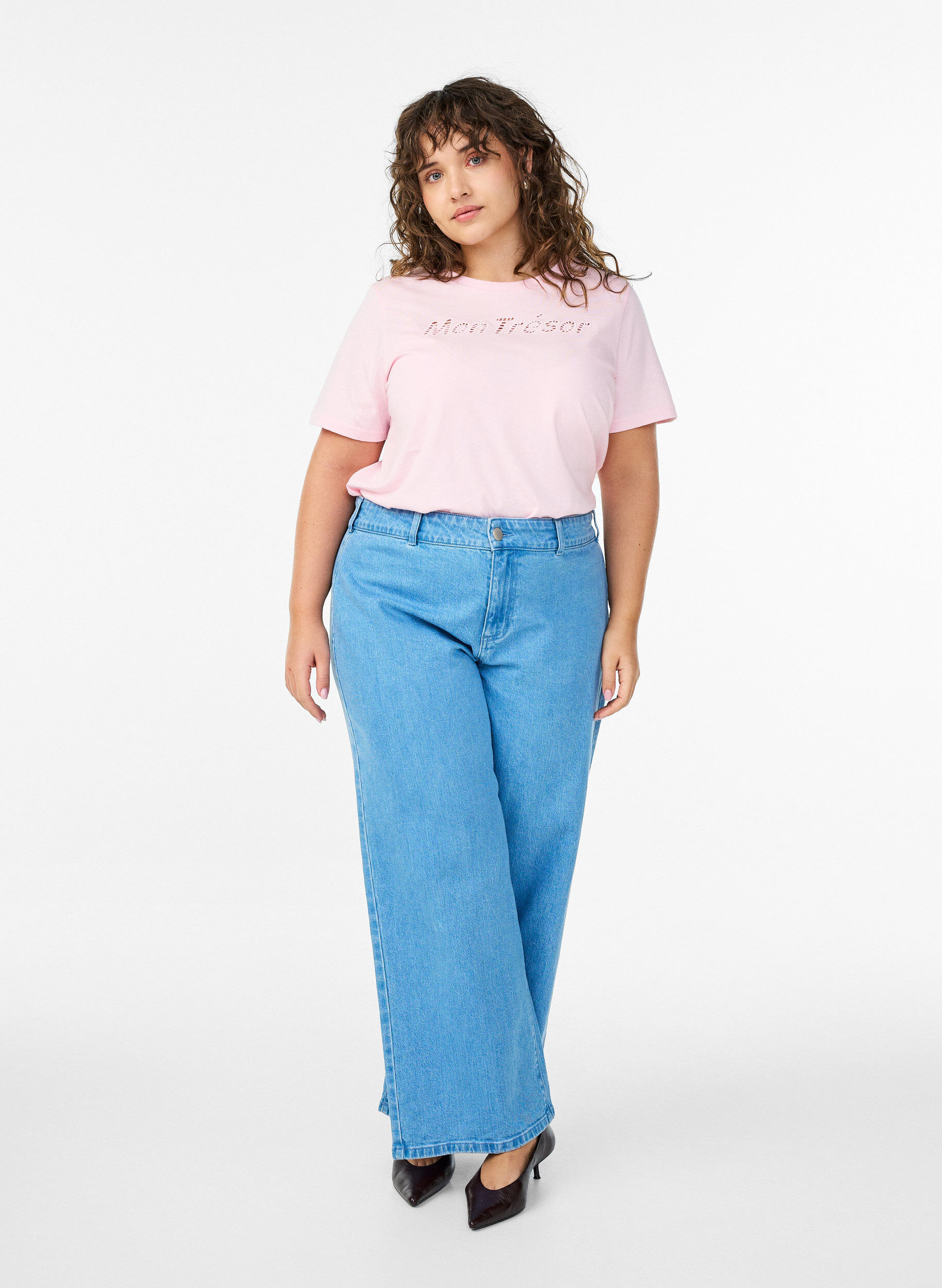 Zizzifashion Cotton t-shirt with a decorative front detail, Pink, Model image number 1