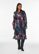 Floral midi dress with woven texture and tie-belt, Black, Model image number 0