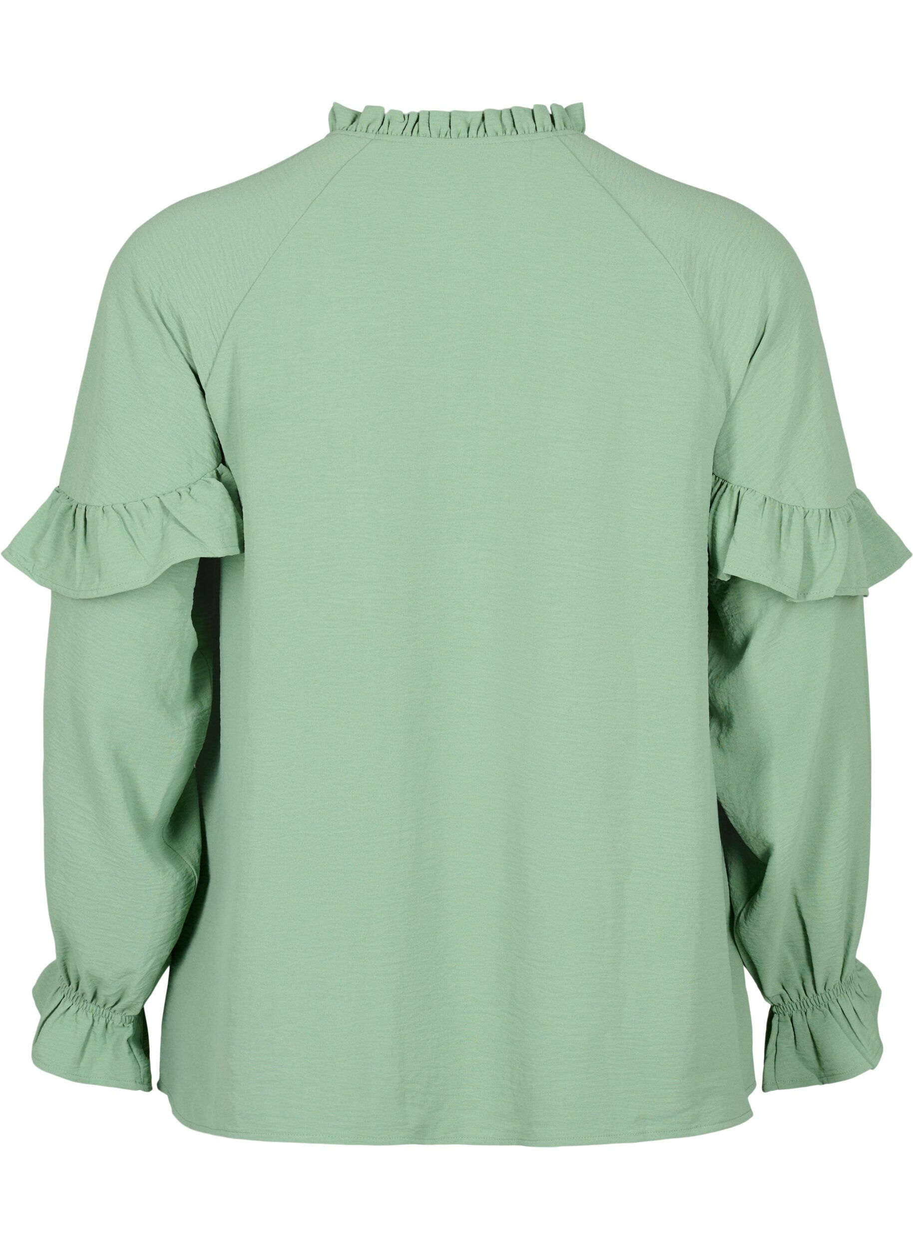 Zizzifashion Blouse with ruffles and buttons, Green Bay, Packshot image number 1