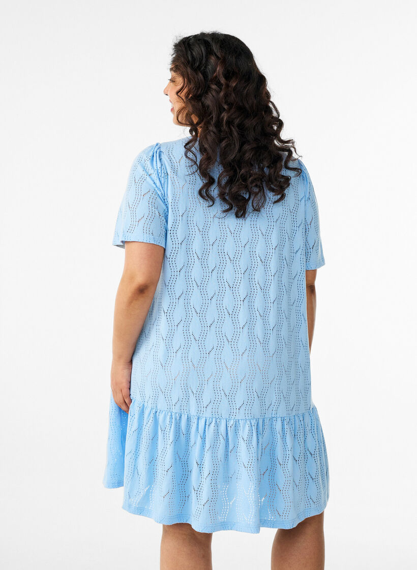 Short jersey dress with eyelet pattern, Light Blue, Model image number 2