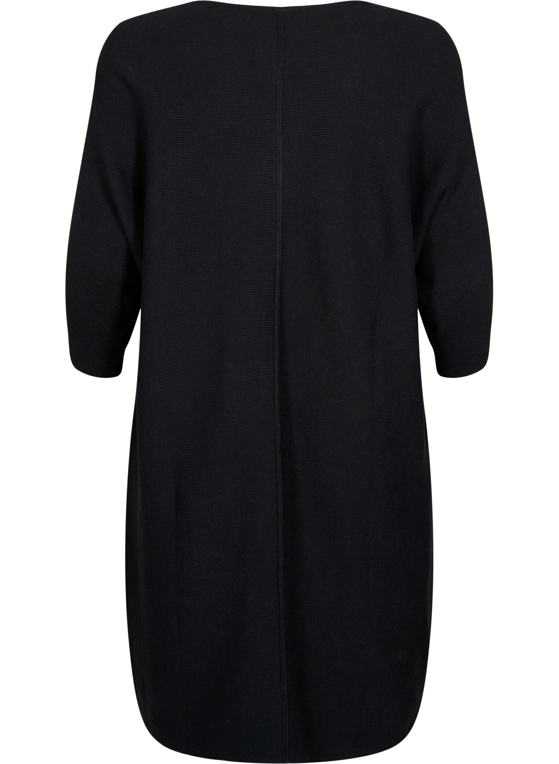 Zizzifashion Ribbed dress with 3/4 sleeves, Black, Packshot image number 1
