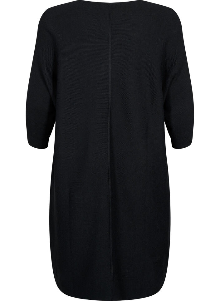 Ribbed dress with 3/4 sleeves, Black, Packshot image number 1