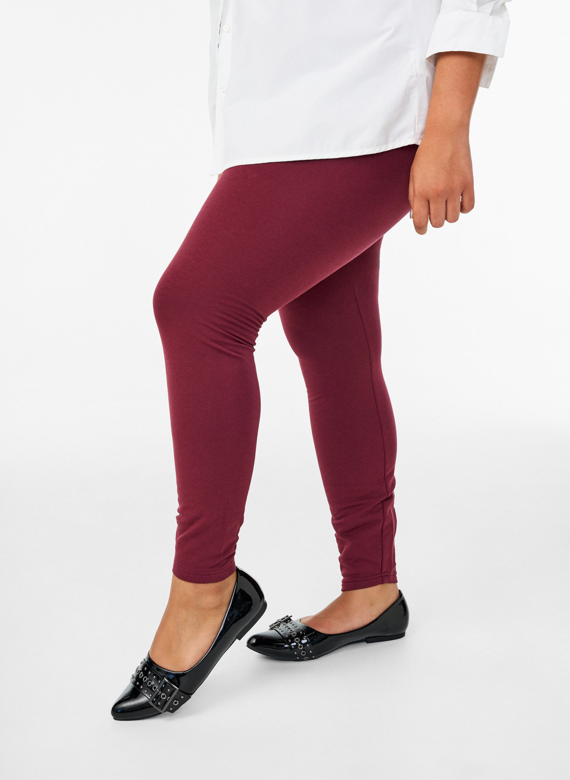 Cotton leggings with lining, Dark Bordeaux, Model