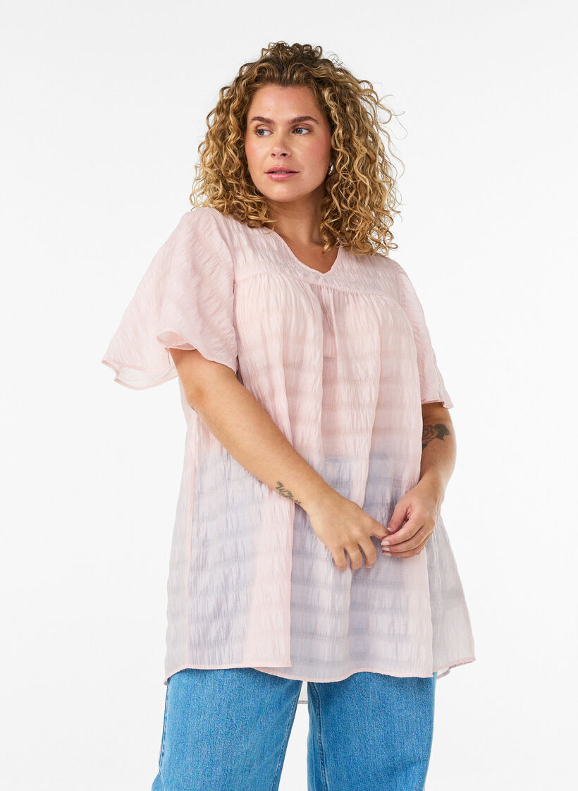 Tunic in lyocell with flutter sleeves, Rose, Model image number 0