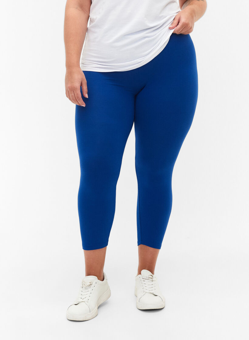 Basic 3/4-length viscose leggings, Blue, Model image number 0
