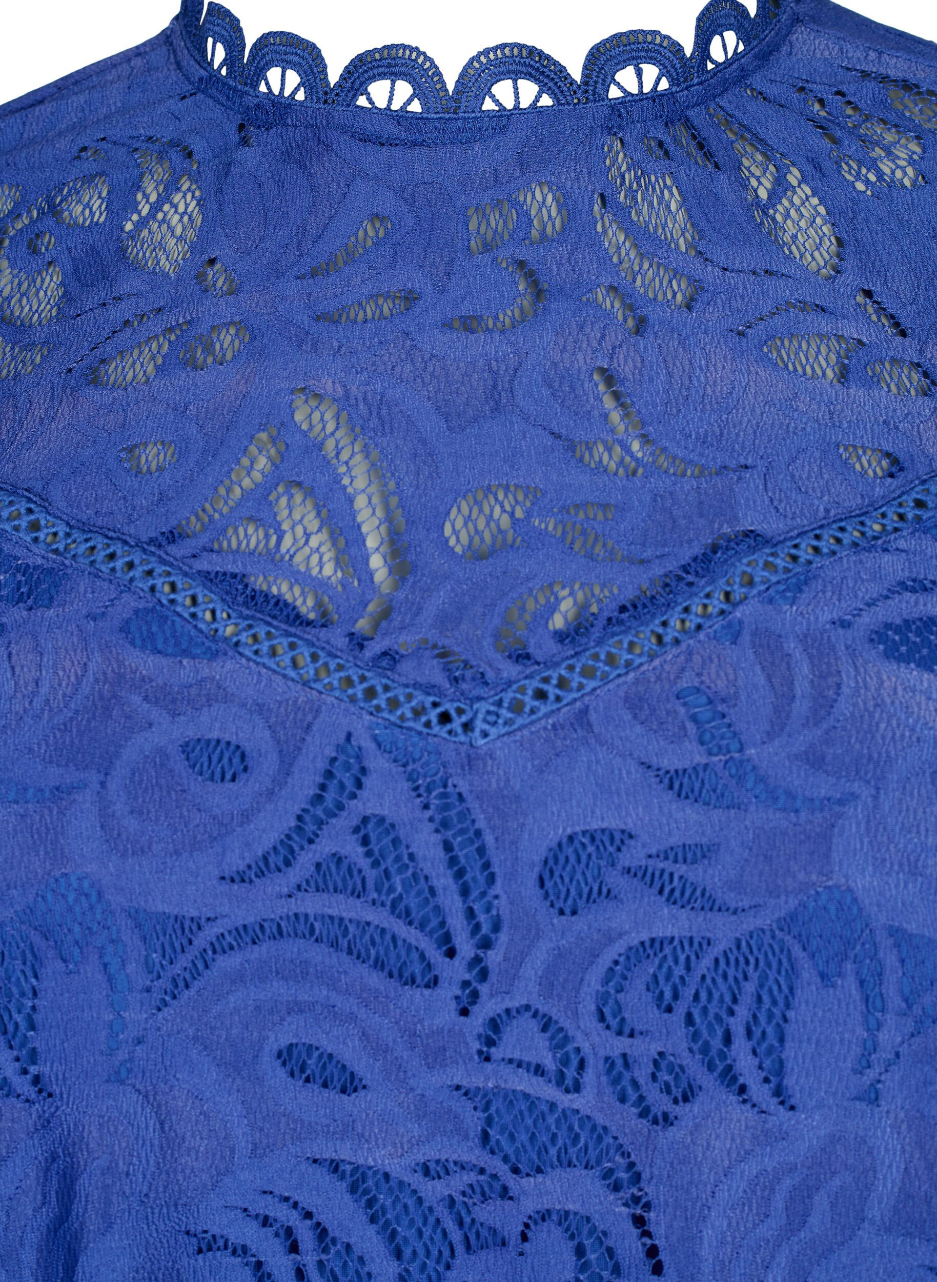 Zizzifashion Long-sleeved lace blouse, Deep Ultramarine, Packshot image number 2