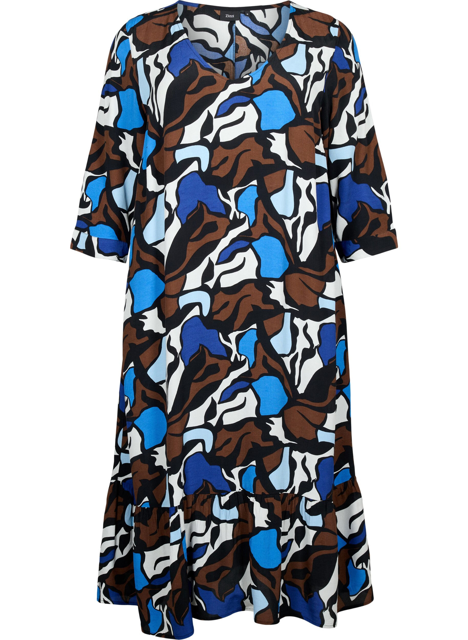 Zizzifashion Dress in viscose with print and 3/4 sleeves, Zafia AOP, Packshot image number 0