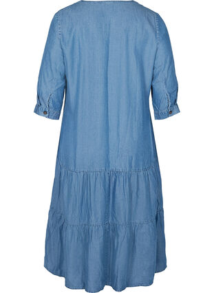 Midi dress with buttons and 3/4 sleeves, Blue denim, Packshot image number 1