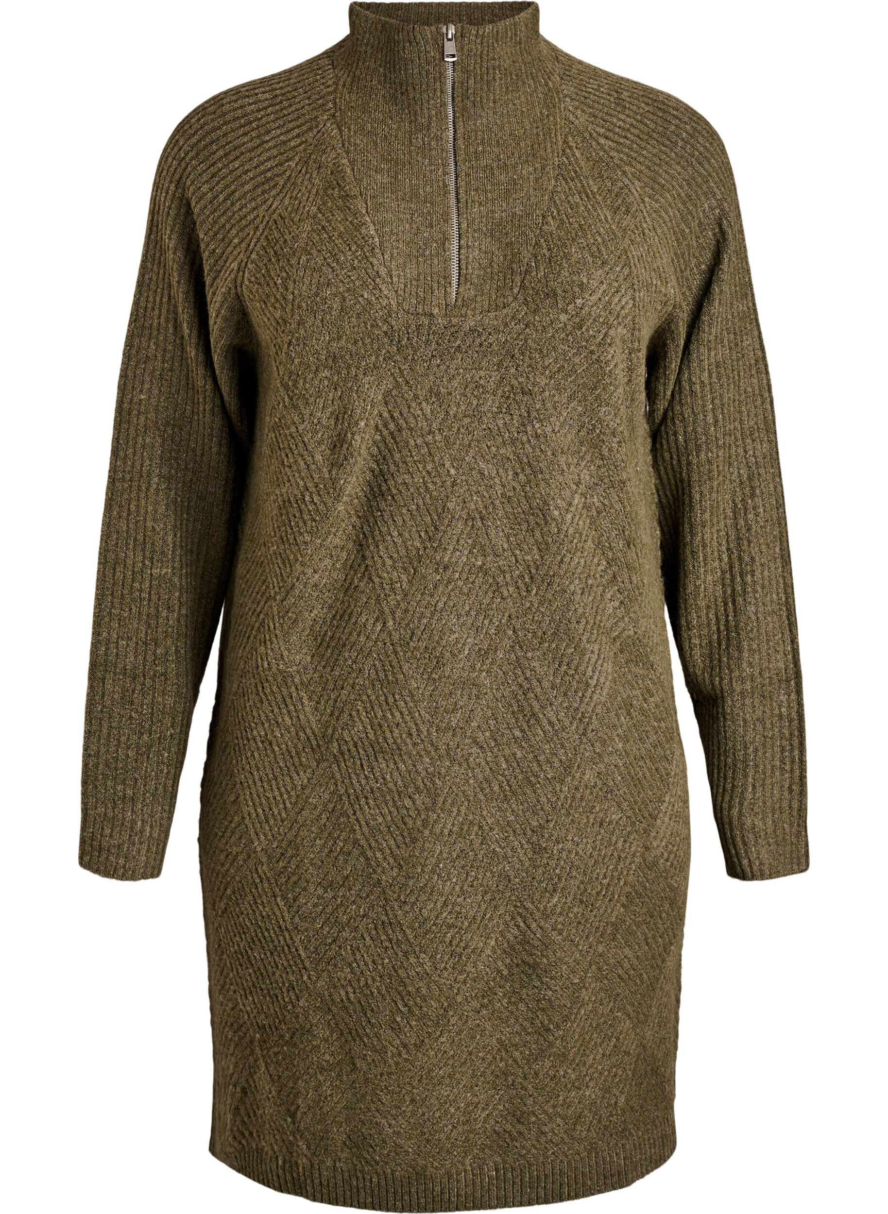 Knee-length knitted dress with high neck