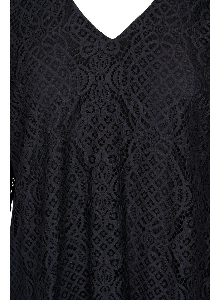 Long-sleeved lace blouse with v-neck, Black, Packshot image number 2