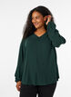 Viscose blouse with V-neck and rounded hem, Green, Model image number 0
