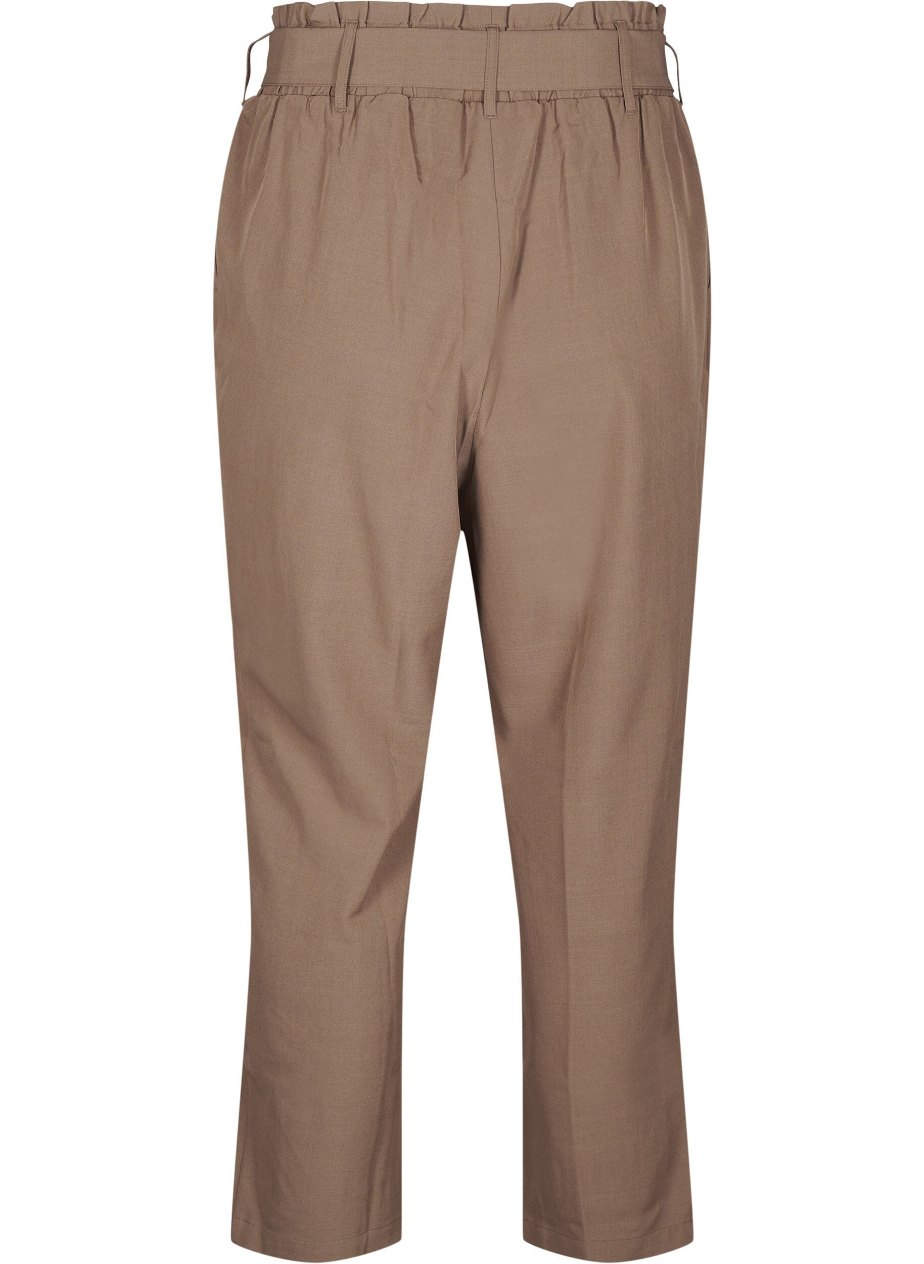 Zizzifashion High-waisted trousers with ruffles and a tie belt, Walnut Melange, Packshot image number 1