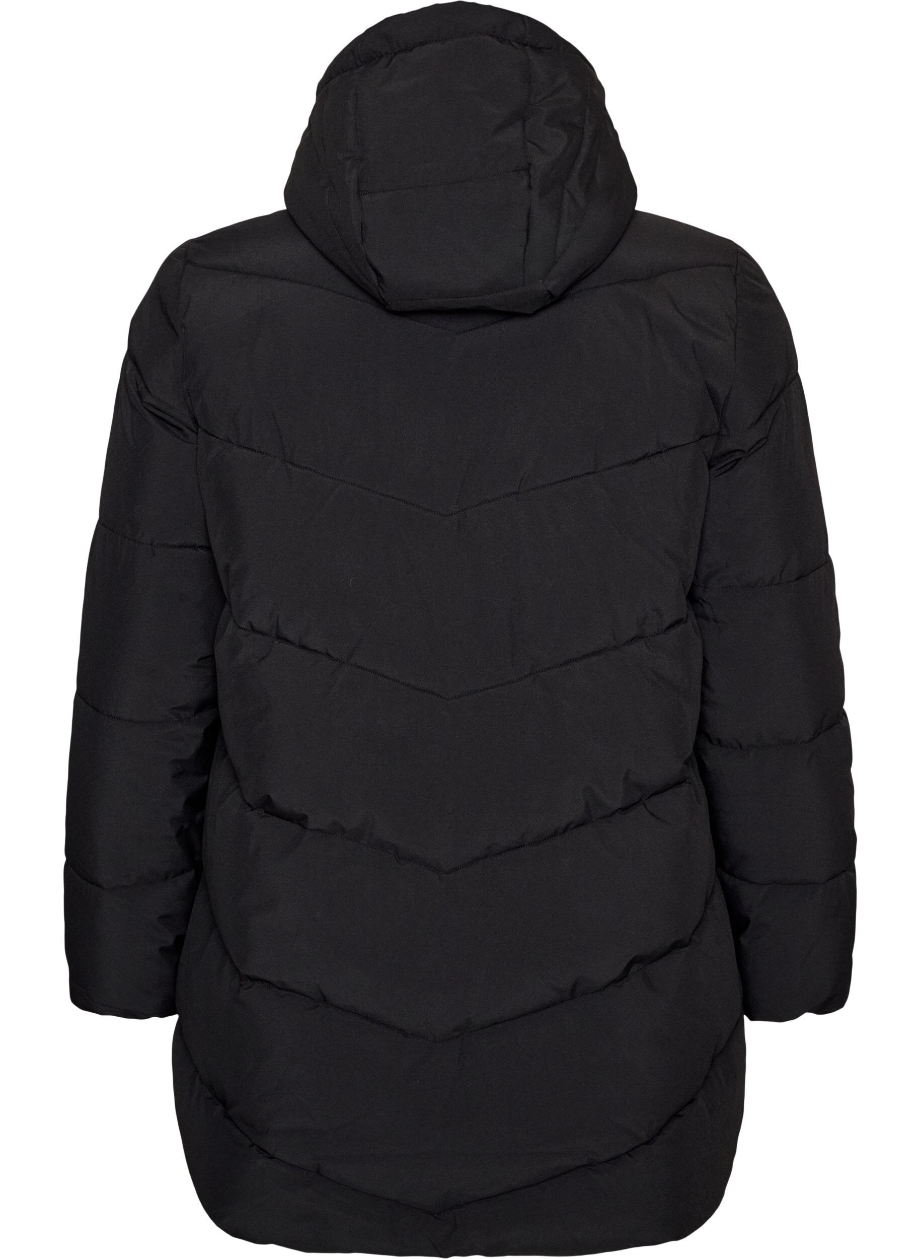 ZizzifashionMid-length puffer jacket with hood, Black, Packshot image number 1