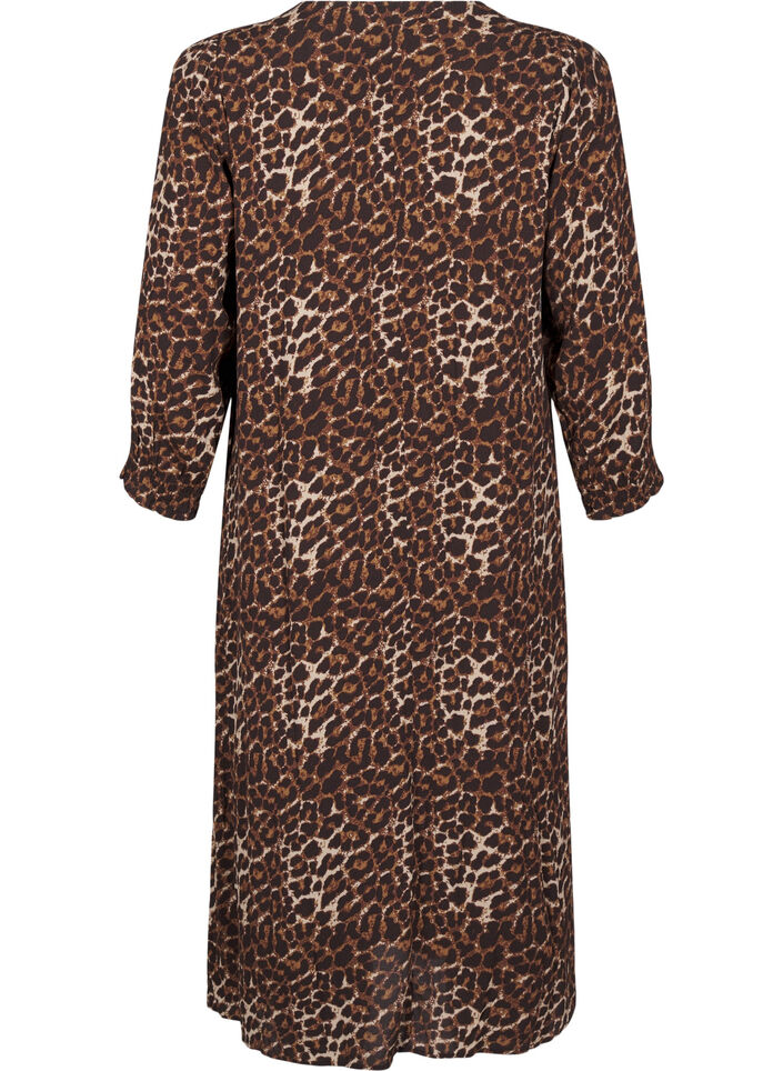 Long leopard print dress with 3/4 sleeves, Leo AOP, Packshot image number 1