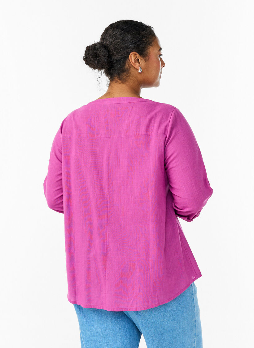 Cotton shirt blouse with V-neck, Pink, Model image number 2