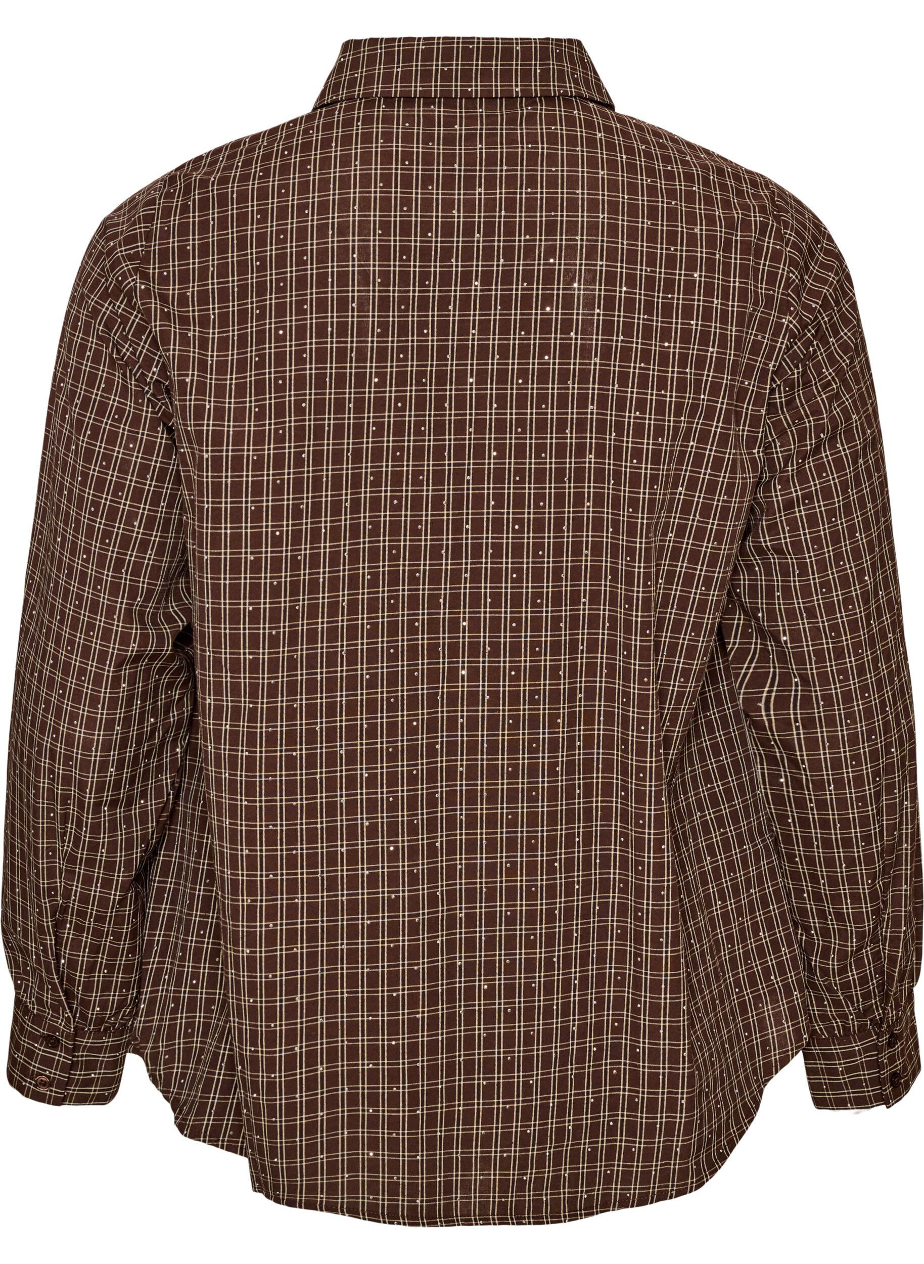 ZizzifashionChecked shirt with rhinestones, Brown, Packshot image number 1