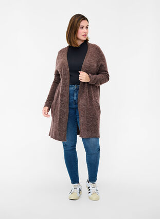 Long knitted cardigan with pockets, Rocky Road Mel., Model image number 2