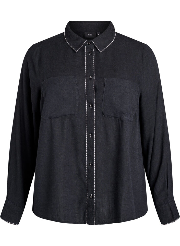 Shirt with contrast stitching and chest pockets, Black, Packshot image number 0