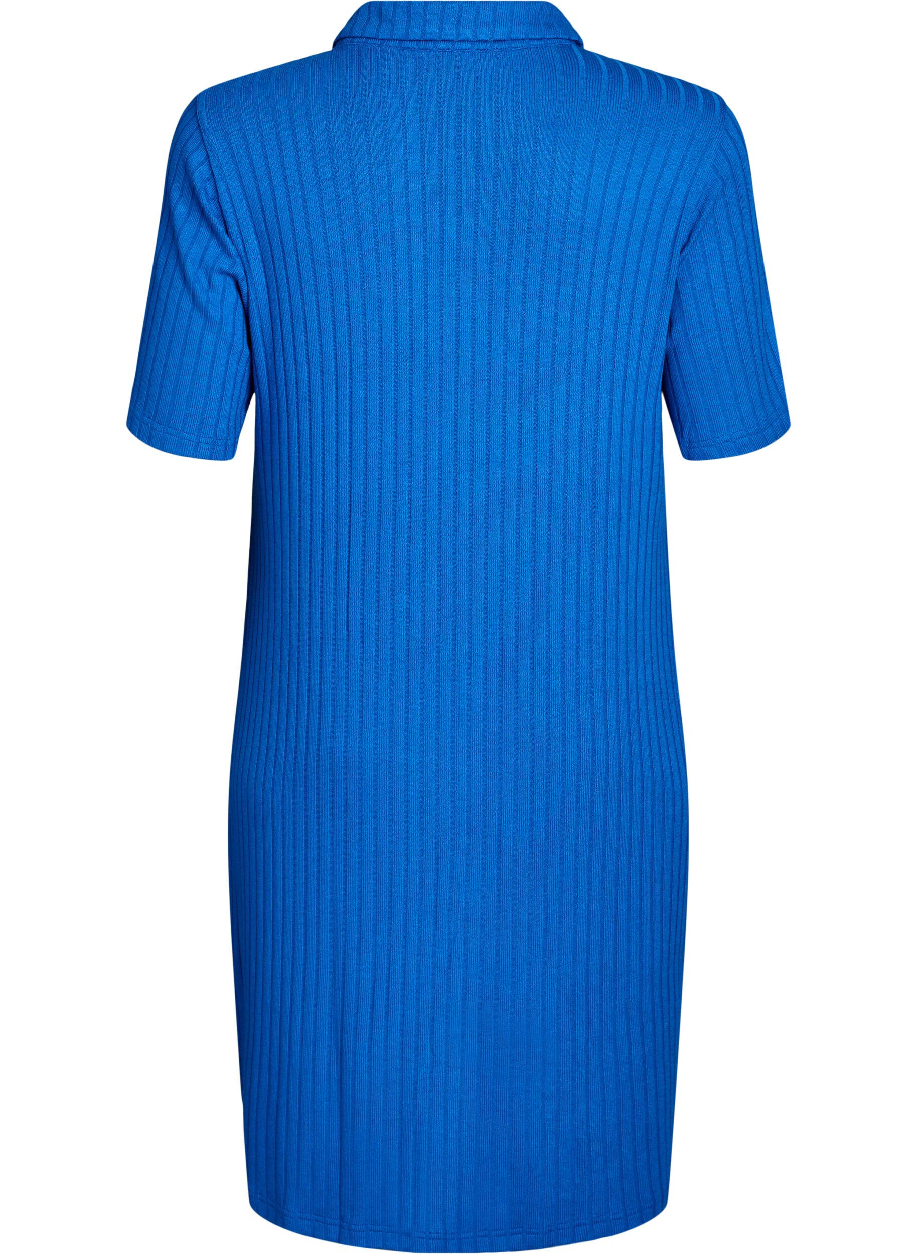 Zizzifashion Knee-length jersey shirt dress with short sleeves, Blue, Packshot image number 1