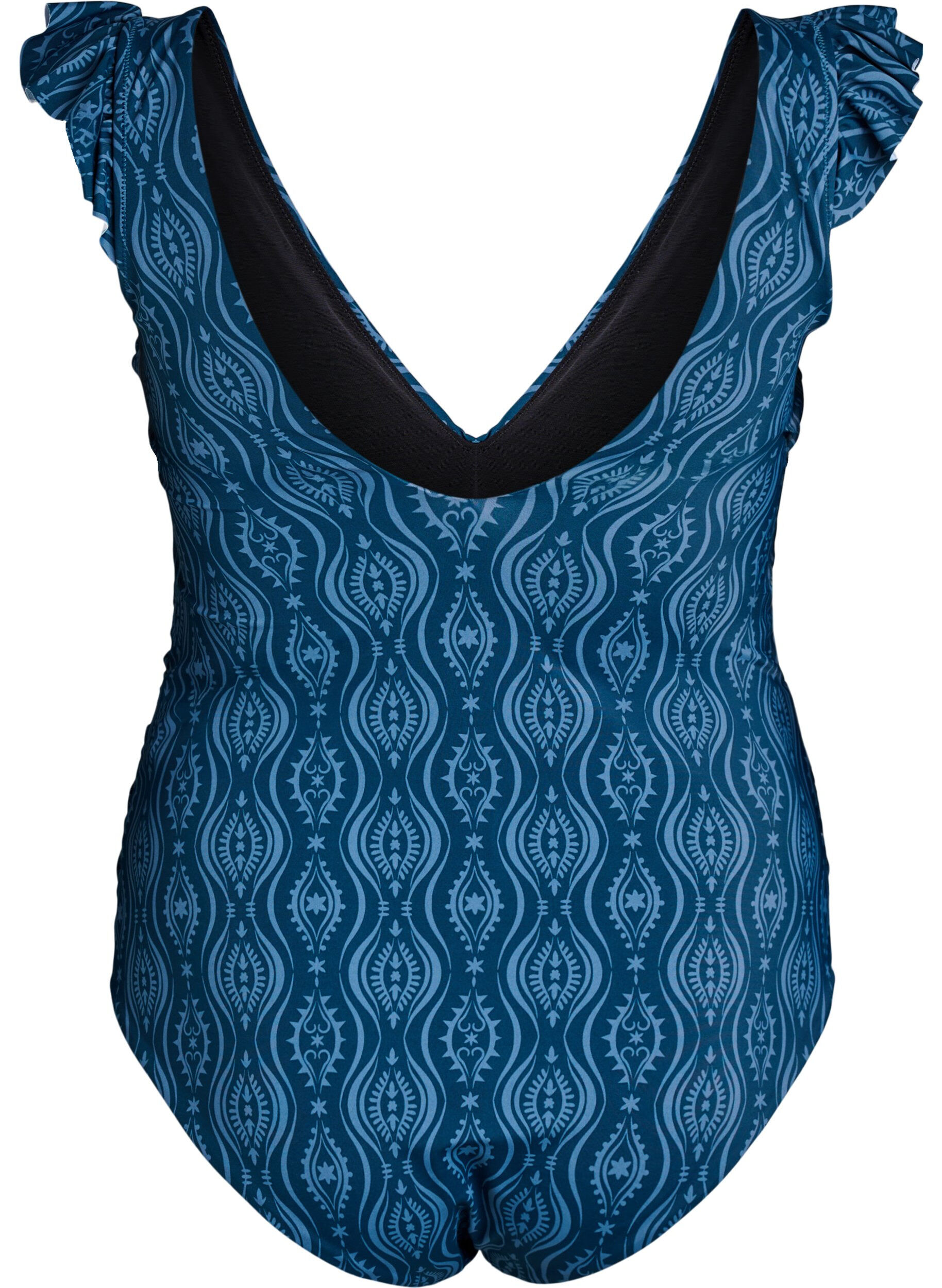 Zizzifashion Patterned swimsuit with ruffle details and draping, Petrol, Packshot image number 1