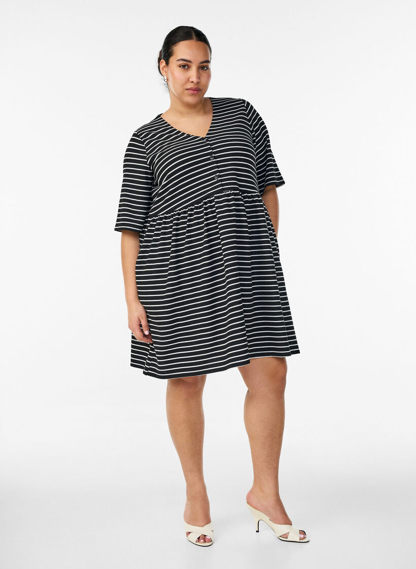 Dress with a ribbed texture and an empire line, White, Model image number 1