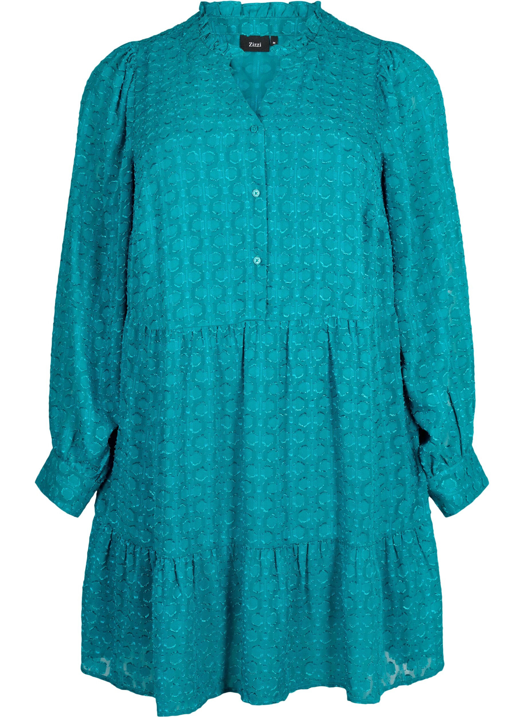 Zizzifashion Jacquard dress with ruffle collar, Deep Lake, Packshot image number 0