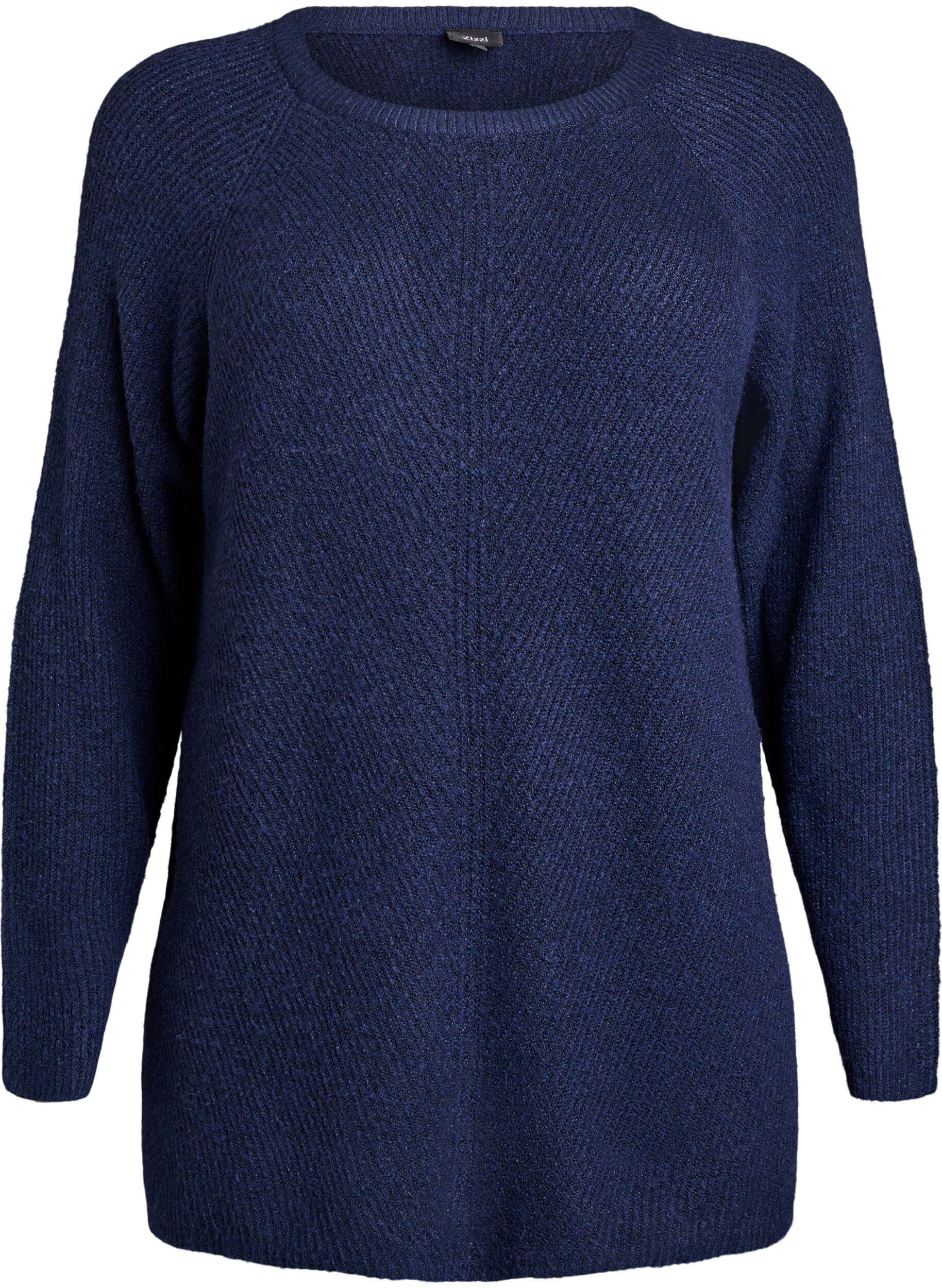 ZizzifashionKnitted jumper with a diagonal pattern and raglan sleeves, Blue, Packshot image number 0