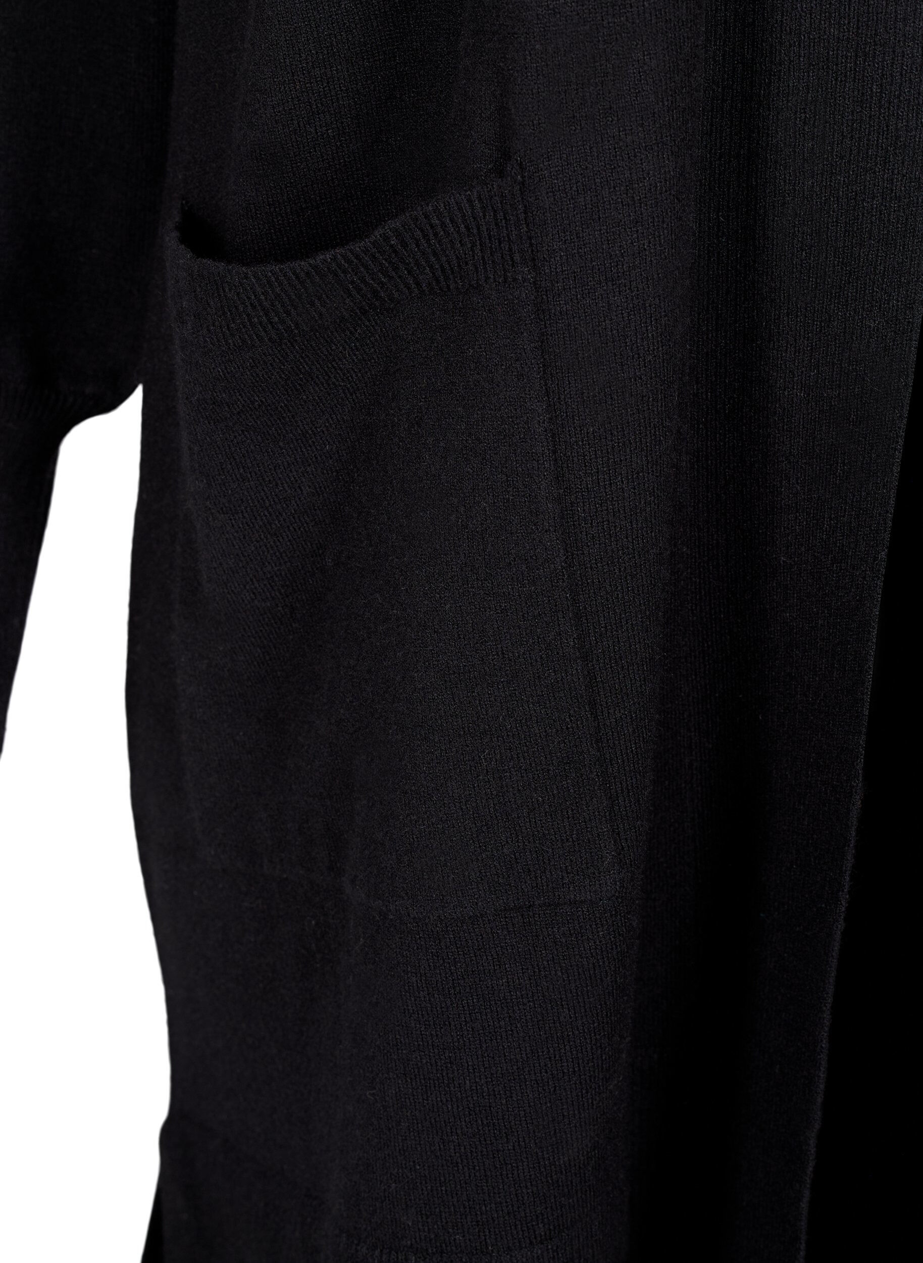 Zizzifashion Long knitted cardigan with pockets, Black, Packshot image number 3
