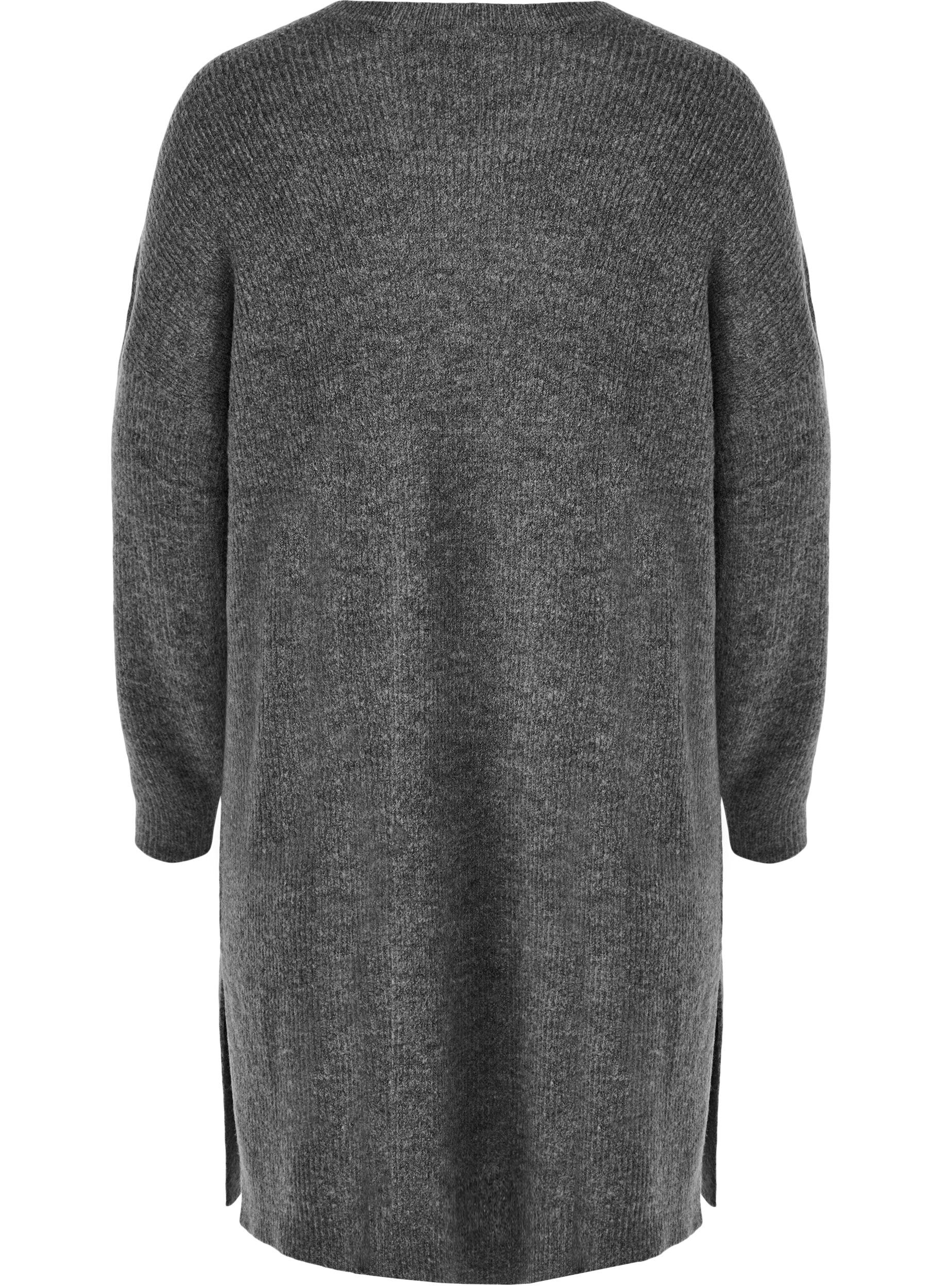 Zizzifashion Long sleeved rib knit dress, Dark Grey Black Mel., Packshot image number 1