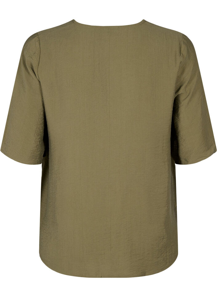 Viscose blouse with v-neck and embroidery detail, Green, Packshot image number 1