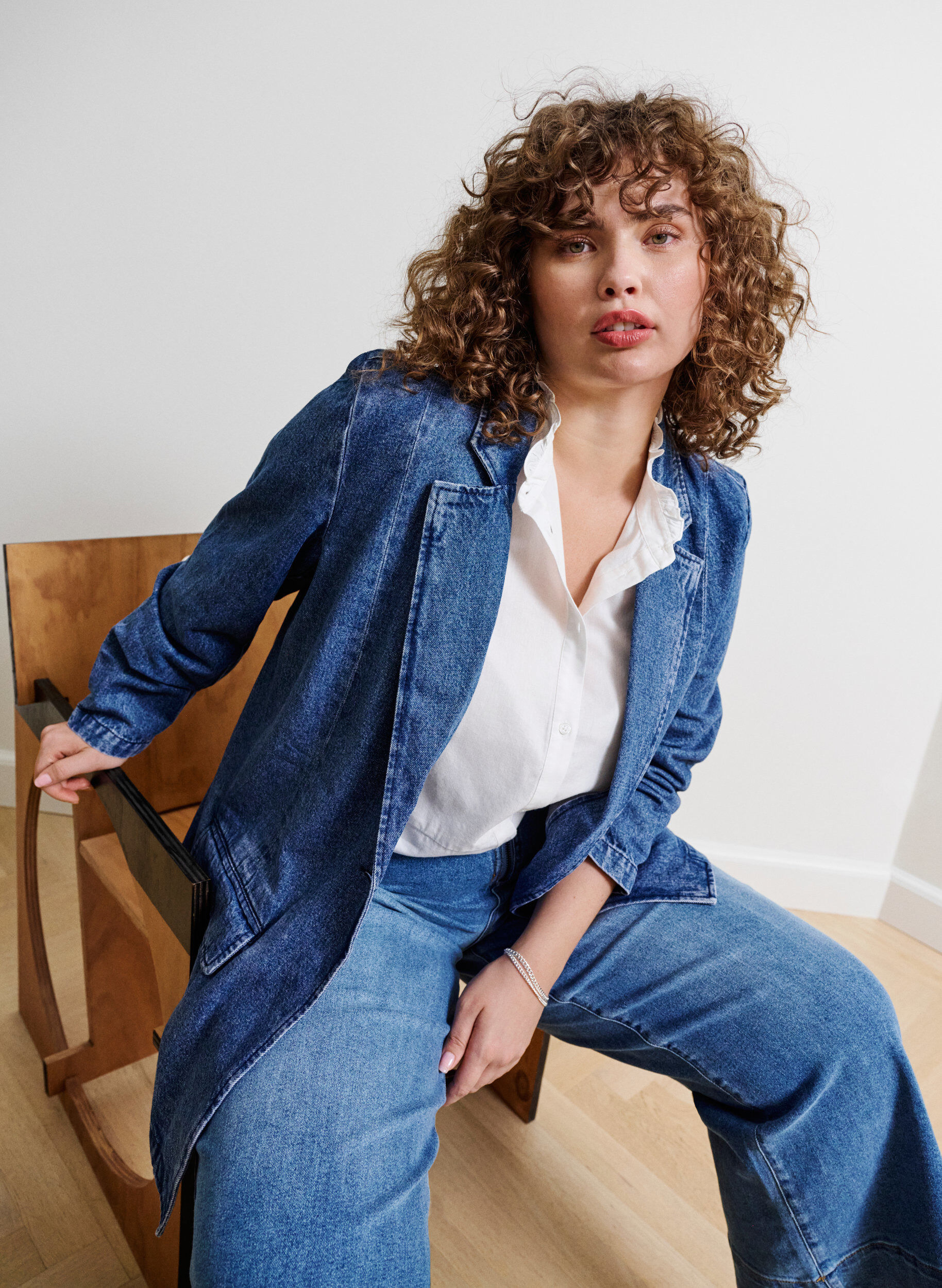 Zizzifashion Denim blazer with pockets, Blue Denim, Image image number 0