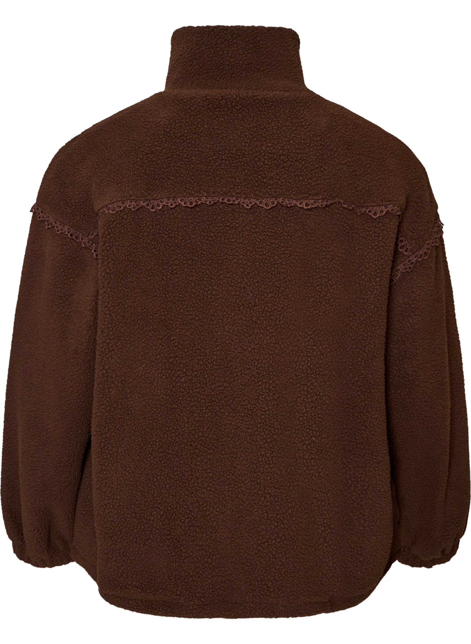 ZizzifashionTeddy jacket with eyelet embroidery trim and high collar, Brown, Packshot image number 1