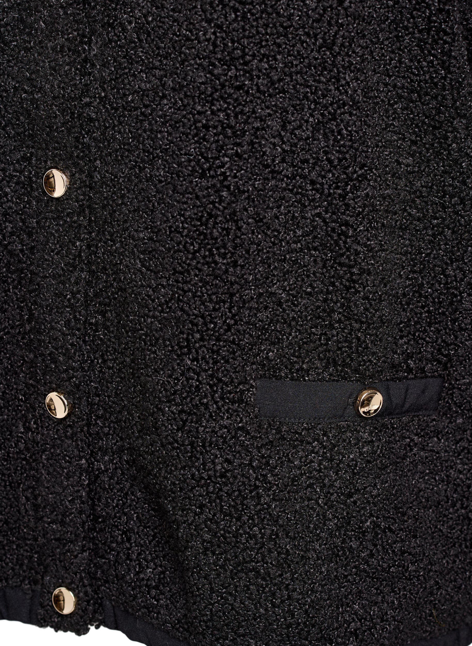 Zizzifashion Teddy cardigan with gold-coloured buttons, Black, Packshot image number 3