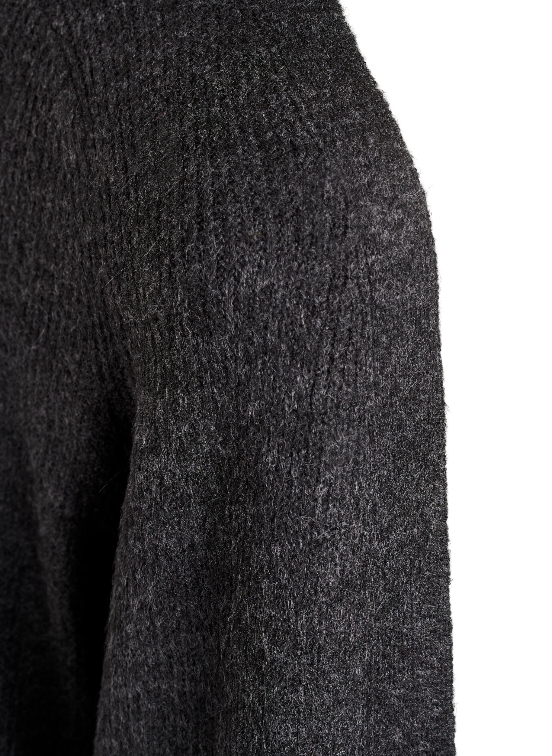 Zizzifashion Long ribbed cardigan with an open front, Dark Grey, Packshot image number 2