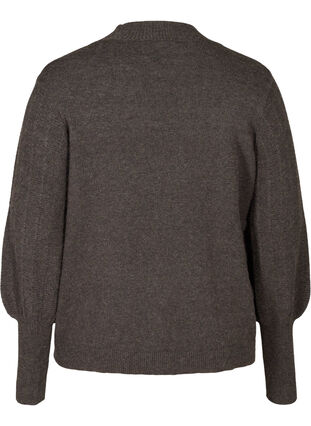 Knitted top with patterned balloon sleeves, Dark Grey Melange, Packshot image number 1