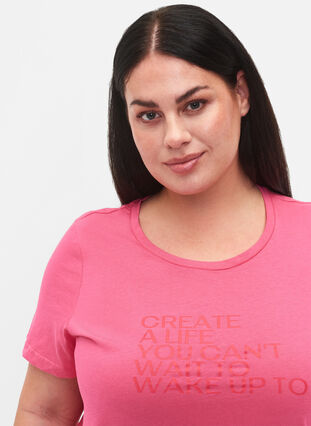 Cotton t-shirt with print and short sleeves, Hot Pink Create, Model image number 2