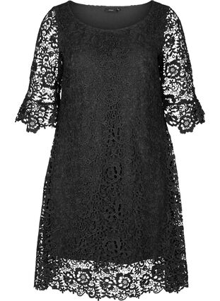 Lace dress with 3/4 length sleeves, Black, Packshot image number 0