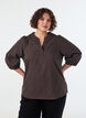 Checked blouse with V-neck and 3/4 sleeves, Brown, Model image number 0